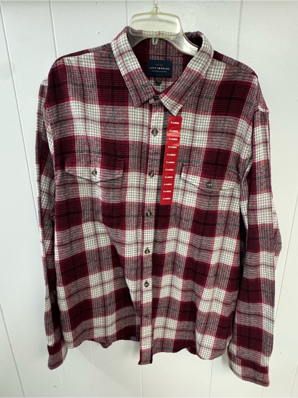 Lucky Brand Men's Woven Flannel Shirt in a red, white,  NWT XL